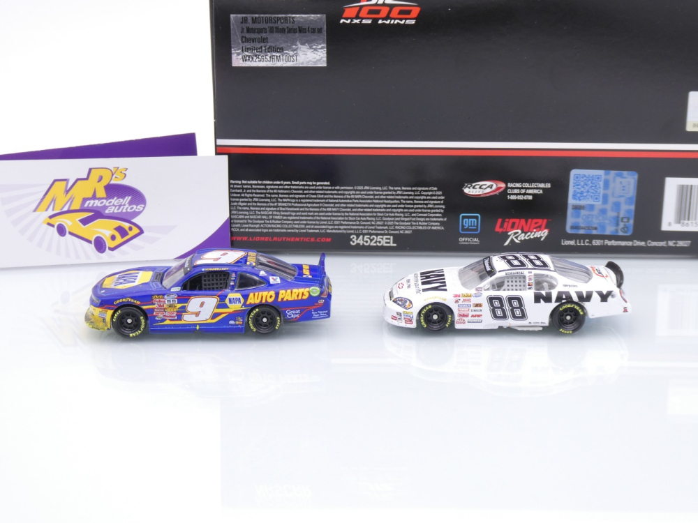 Lionel Racing WXX2565JRM100ST # 4 Car Set Chevrolet Camaro NASCAR Xfinity " JR Motorsports 100 Xfinty Wins " 1:64
