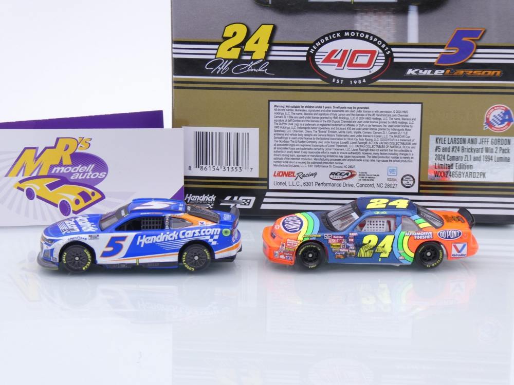 Lionel Racing WXX2465BYARD2PK # 2 Car Set Chevrolet Camaro / Lumina NASCAR 2024 / 1994 " Kyle Larson - Jeff Gordon Indy Win " 1:64
