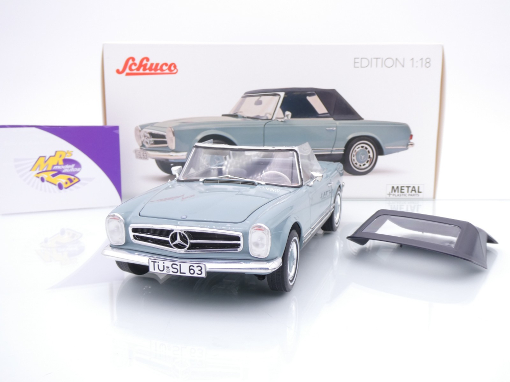 Schuco 00600 # Mercedes-Benz 280 SL Pagode Cabriolet mit Verdeck Baujahr 1968 " horizantblaumetallic " 1:18