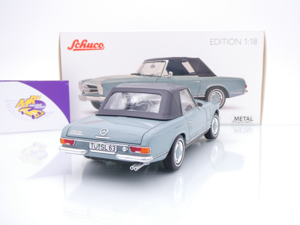 Schuco 00600 # Mercedes-Benz 280 SL Pagode Cabriolet mit Verdeck Baujahr 1968 " horizantblaumetallic " 1:18
