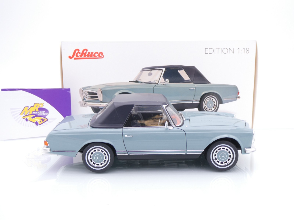Schuco 00600 # Mercedes-Benz 280 SL Pagode Cabriolet mit Verdeck Baujahr 1968 " horizantblaumetallic " 1:18