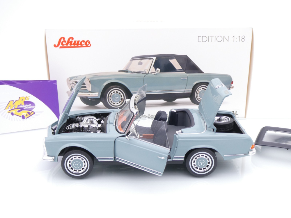 Schuco 00600 # Mercedes-Benz 280 SL Pagode Cabriolet mit Verdeck Baujahr 1968 " horizantblaumetallic " 1:18