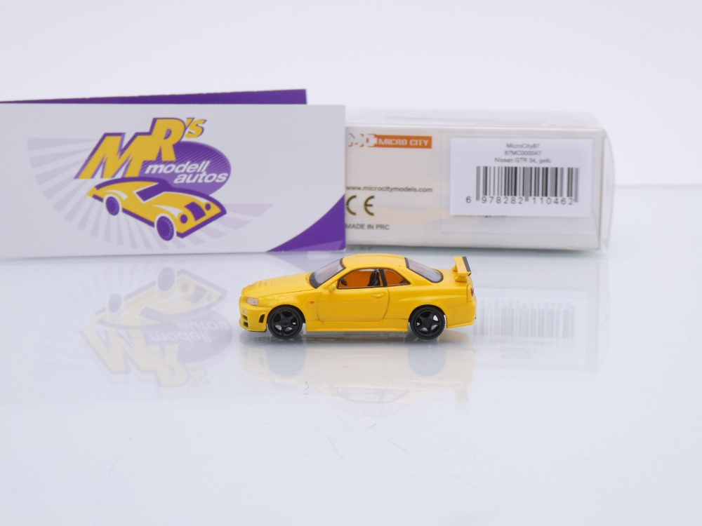 Micro City / Herpa 87MC000047 # Nissan Skyline R34 Baujahr 1999 " gelb " 1:87