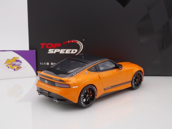 Top Speed TS0406 # Nissan Fairlady Z Customized Prototyp Coupe Baujahr 2023 " orange-schwarz " 1:18