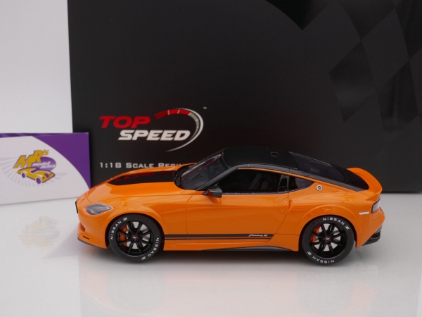 Top Speed TS0406 # Nissan Fairlady Z Customized Prototyp Coupe Baujahr 2023 " orange-schwarz " 1:18