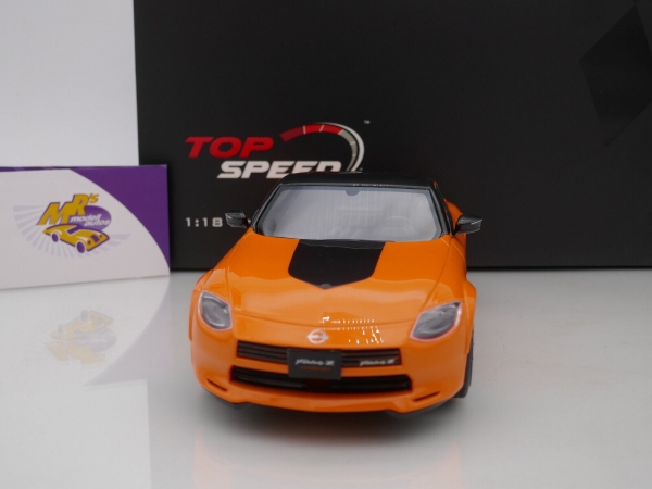 Top Speed TS0406 # Nissan Fairlady Z Customized Prototyp Coupe Baujahr 2023 " orange-schwarz " 1:18