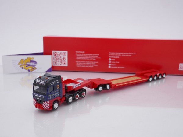 Herpa LKW Modell MAN TGL CC 3-Seiten-Kipper grau/gelb, Miniatur im Maßstab 1:87, Sammlerstück, Made in Germany, Kunststoff