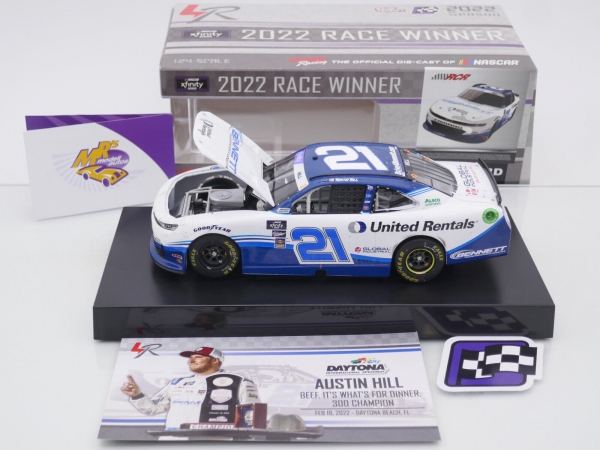 Lionel Racing W212223BENAUA # Chevrolet Camaro NASCAR Xfinity 2022 " Austin Hill - Bennett Transportation & Logistics / United Rentals Daytona Spring Race Winner " 1:24