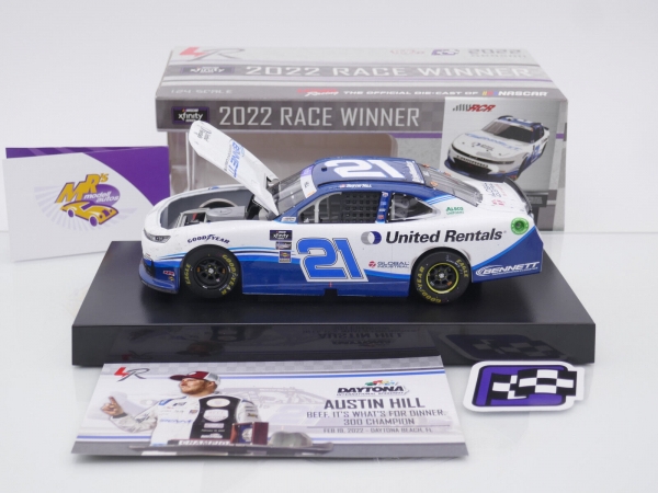 Lionel Racing W212223BENAUA # Chevrolet Camaro NASCAR Xfinity 2022 " Austin Hill - Bennett Transportation & Logistics / United Rentals Daytona Spring Race Winner " 1:24
