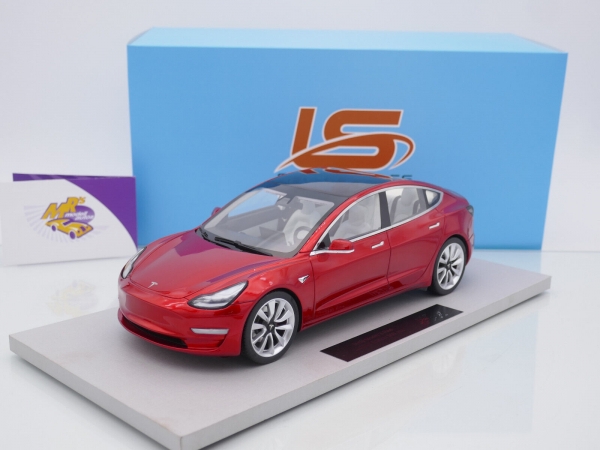 LS Collectibles LS074A # Tesla Model 3 Baujahr 2019 " rotmetallic " 1:18