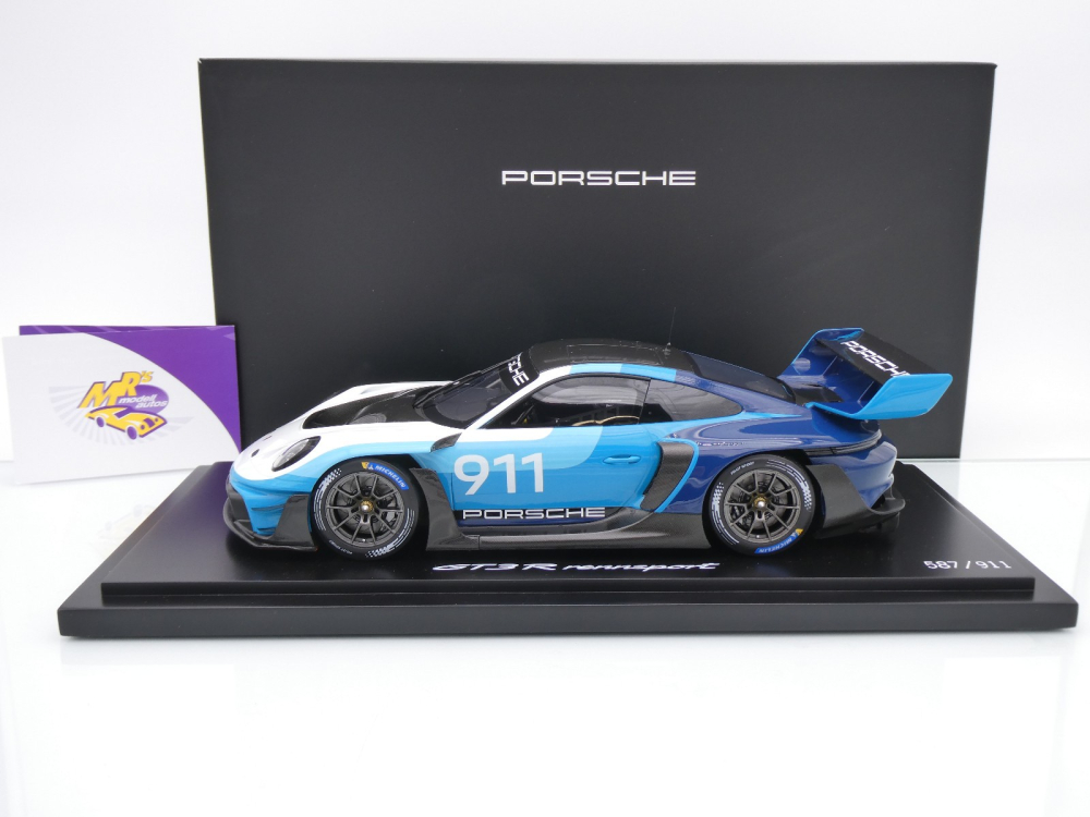 Spark WAP0215030SGTR # Porsche 911 (992) GT3 R Rennsport #911 Baujahr 2024 " blau-weiß " 1:18