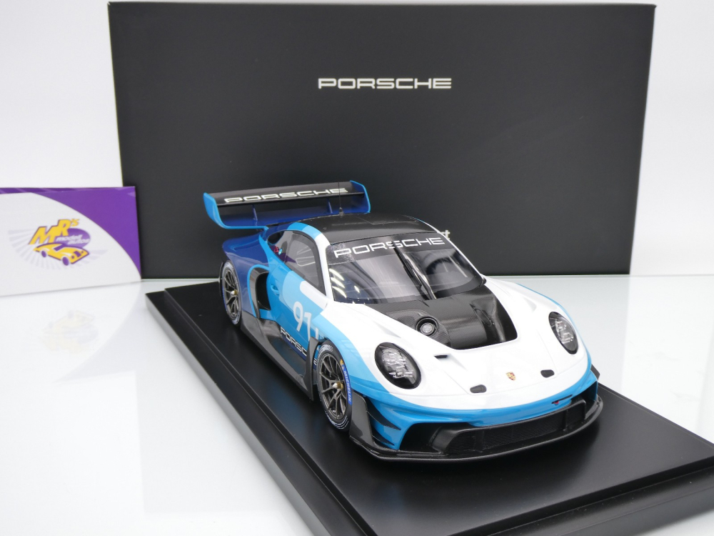 Spark WAP0215030SGTR # Porsche 911 (992) GT3 R Rennsport #911 Baujahr 2024 " blau-weiß " 1:18