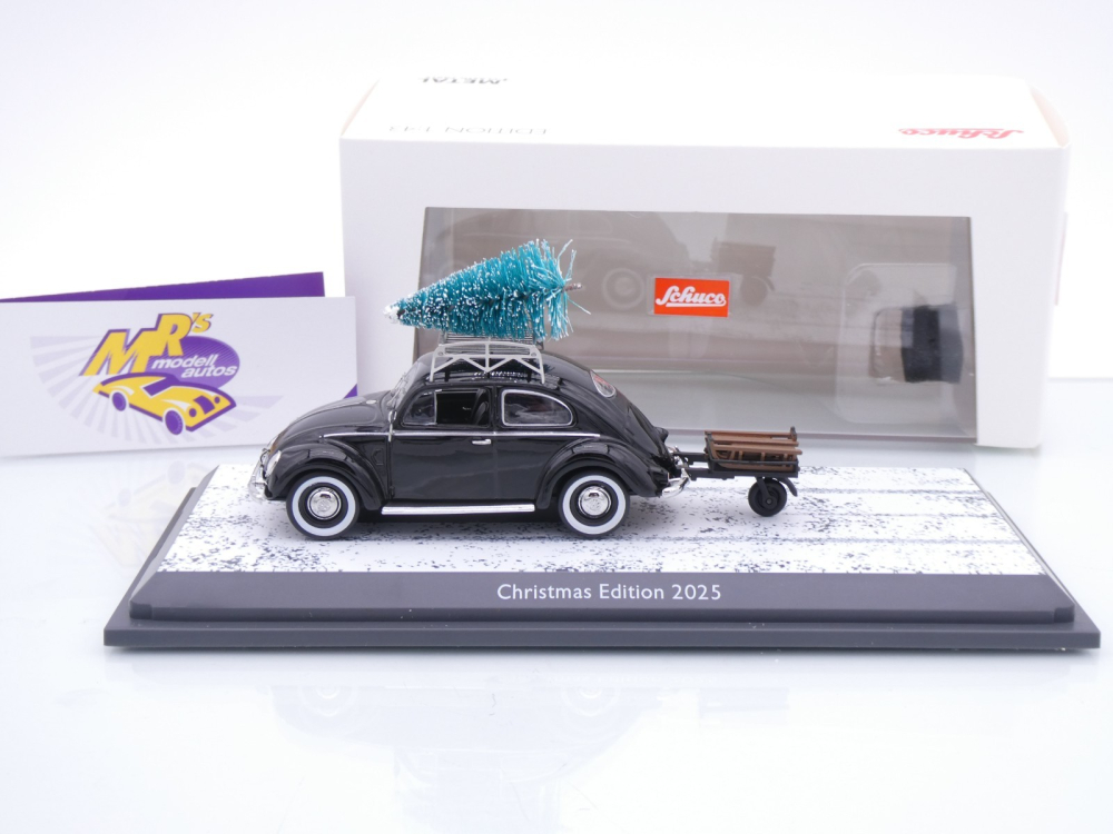 Schuco 43U00117 # VW Käfer Oval Fenster Baujahr 1954 + Anhänger " Christmas Edition 2025 " 1:43
