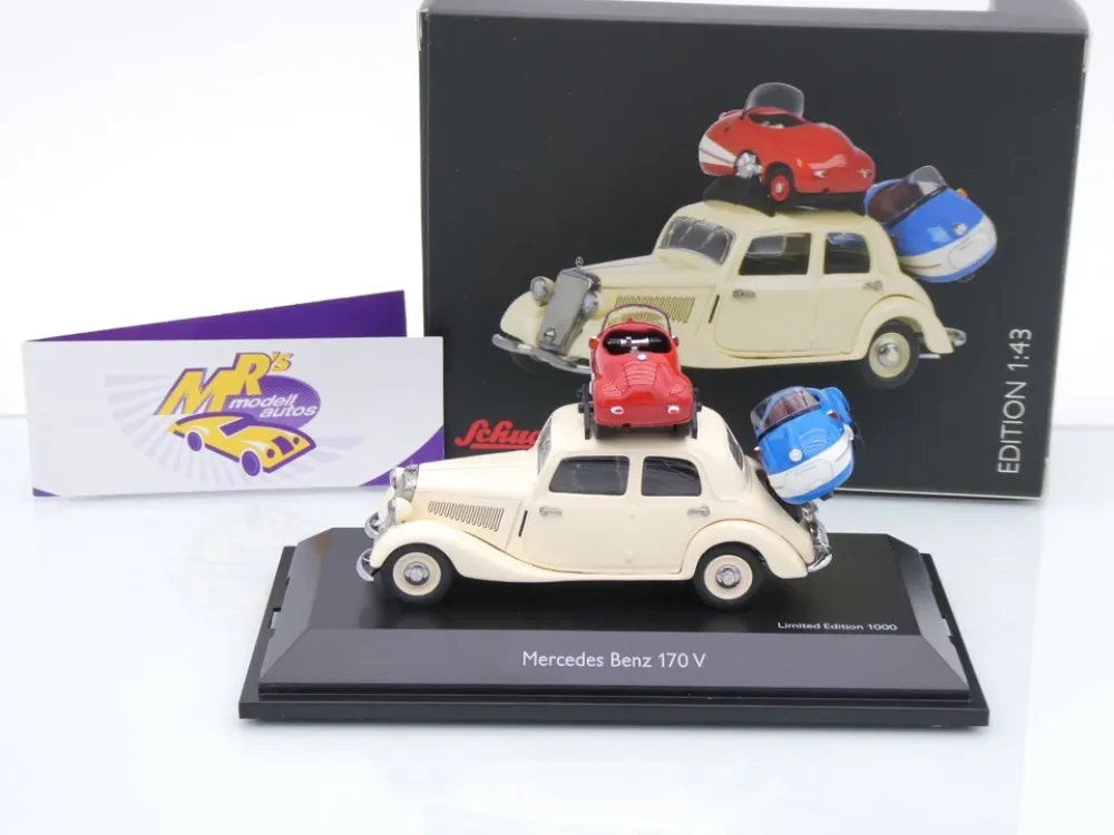 Black Deal Schuco 02270 # Mercedes Benz 170V mit 2x Brütsch Mopetta beladen 1:43