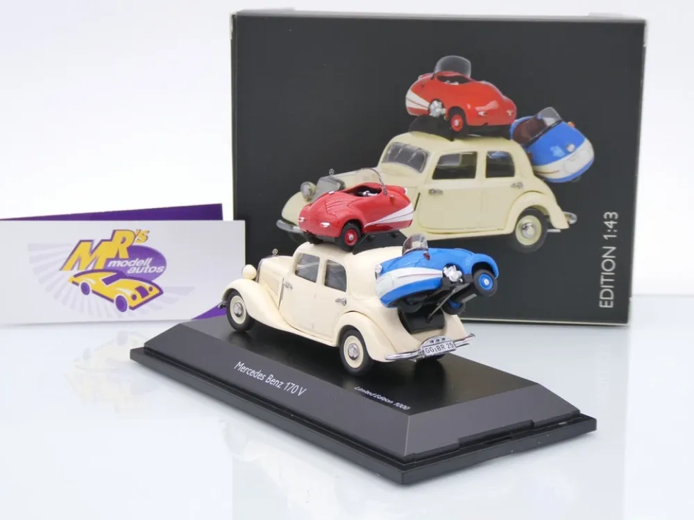 Black Deal Schuco 02270 # Mercedes Benz 170V mit 2x Brütsch Mopetta beladen 1:43