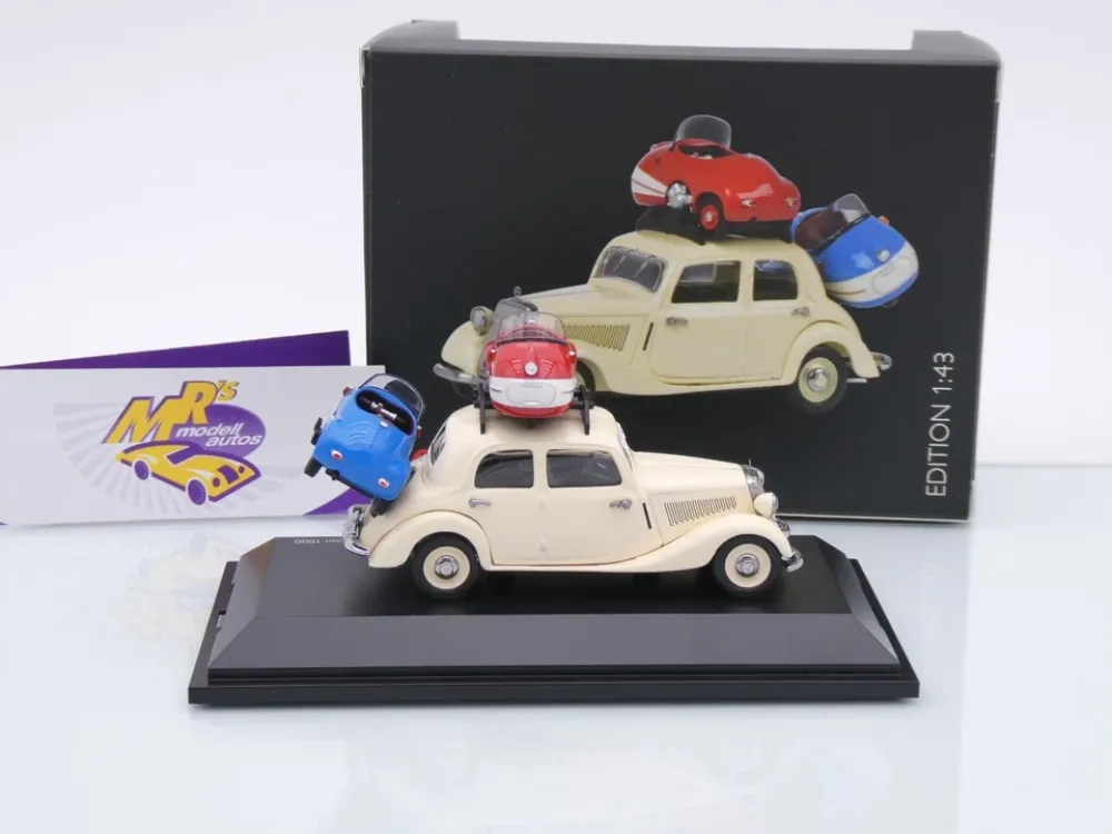 Black Deal Schuco 02270 # Mercedes Benz 170V mit 2x Brütsch Mopetta beladen 1:43