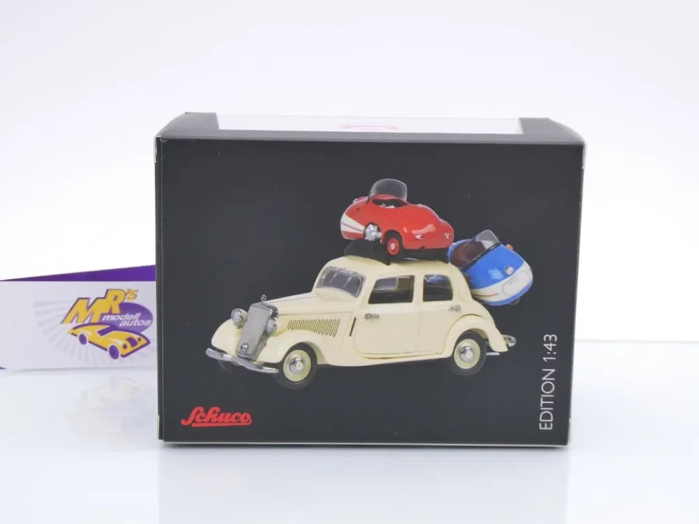 Black Deal Schuco 02270 # Mercedes Benz 170V mit 2x Brütsch Mopetta beladen 1:43
