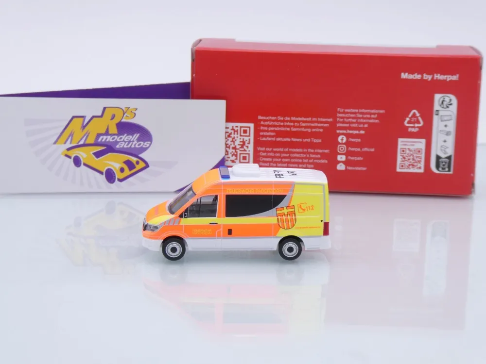 Herpa 098816 # MAN TGE Halbbus HD Einsatzwagen " Feuerwehr Paderborn 112 " 1:87