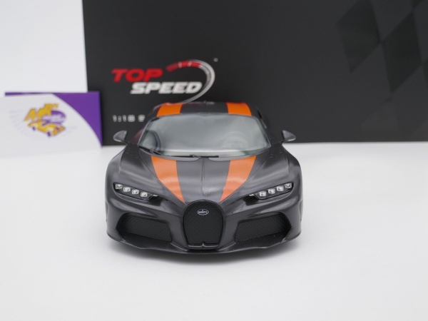 Top Speed TS0363 # Bugatti Chiron Super Sport 300+ Rekord Baujahr 2019 " mattschwarz-orange " 1:18