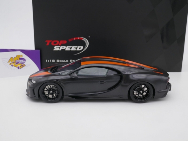 Top Speed TS0363 # Bugatti Chiron Super Sport 300+ Rekord Baujahr 2019 " mattschwarz-orange " 1:18