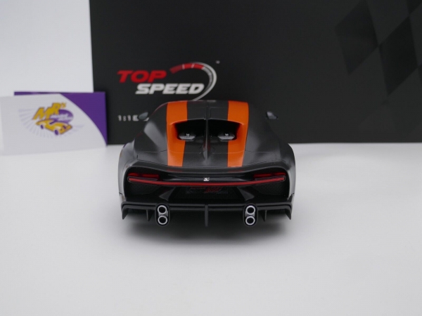 Top Speed TS0363 # Bugatti Chiron Super Sport 300+ Rekord Baujahr 2019 " mattschwarz-orange " 1:18