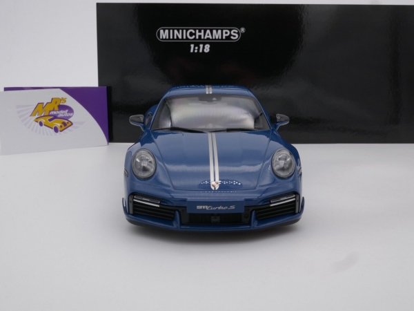 Minichamps 155069170 # Porsche 911 (992) Turbo S Coupe Sport Design Paket Baujahr 2021 " blau " 1:18