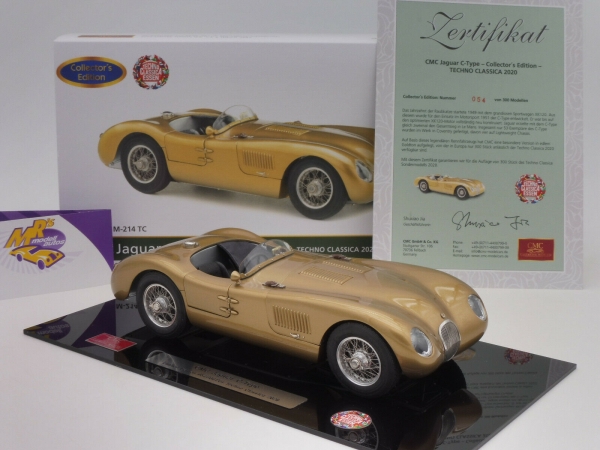 CMC M-214 TC # Jaguar C-Type Bj. 1952 goldmetallic " Techno Classica 2020 " 1:18 Lim. Ed. 300 pcs.