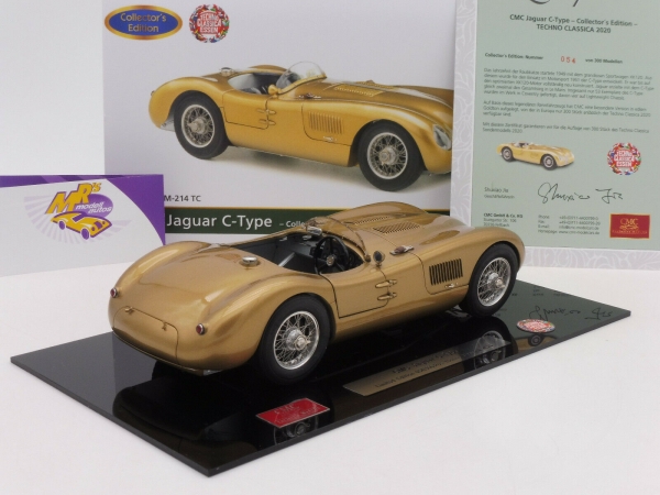 CMC M-214 TC # Jaguar C-Type Bj. 1952 goldmetallic " Techno Classica 2020 " 1:18 Lim. Ed. 300 pcs.