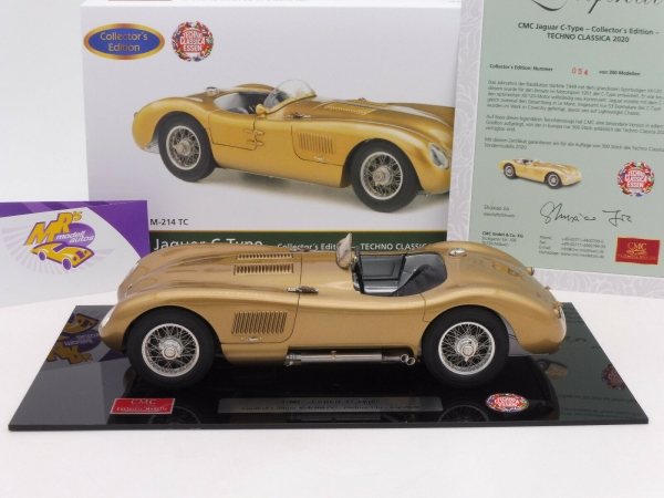 CMC M-214 TC # Jaguar C-Type Bj. 1952 goldmetallic " Techno Classica 2020 " 1:18 Lim. Ed. 300 pcs.
