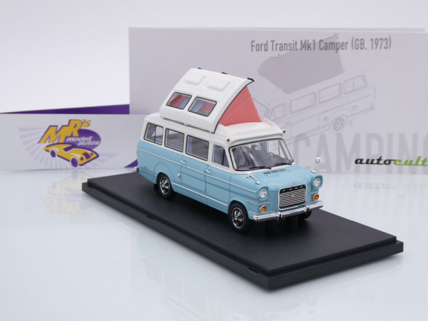 Autocult 09020 # FORD Transit Mk1 Camper Baujahr 1973 " hellblau-weiß " 1:43