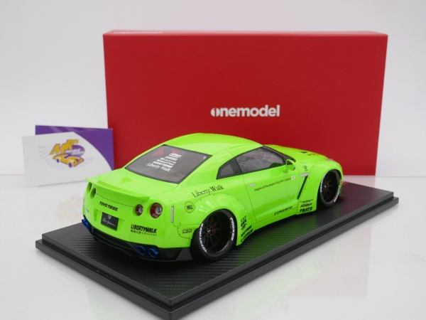 Onemodel 8 # Nissan GT-R R35 Duck Wing Baujahr 2008 " Liberty Walk Performance - Fluorescent Neon Green " 1:18 Nur 30 Stück !!