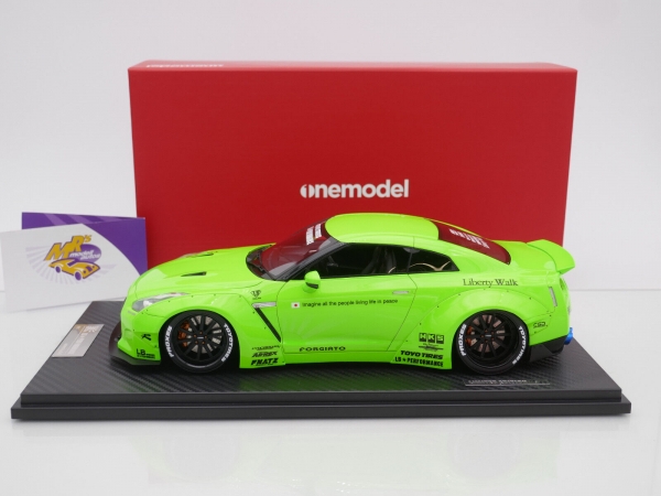 Onemodel 8 # Nissan GT-R R35 Duck Wing Baujahr 2008 " Liberty Walk Performance - Fluorescent Neon Green " 1:18 Nur 30 Stück !!