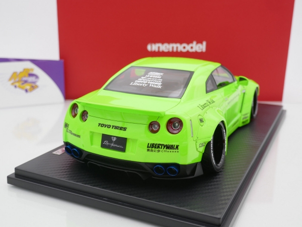 Onemodel 8 # Nissan GT-R R35 Duck Wing Baujahr 2008 " Liberty Walk Performance - Fluorescent Neon Green " 1:18 Nur 30 Stück !!