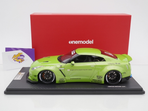 Onemodel 16 # Nissan GT-R R35 Duck Wing Baujahr 2008 " Liberty Walk Performance - Transparent Apple Green Metallic " 1:18 Nur 30 Stück !!