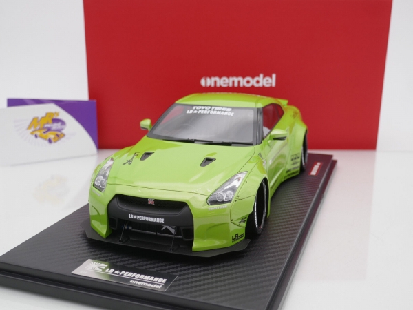 Onemodel 16 # Nissan GT-R R35 Duck Wing Baujahr 2008 " Liberty Walk Performance - Transparent Apple Green Metallic " 1:18 Nur 30 Stück !!
