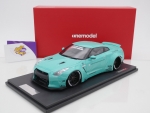 Onemodel 9 # Nissan GT-R R35 Duck Wing Baujahr 2008 " Liberty Walk Performance - Tiffany Blue " 1:18 Nur 30 Stück !!